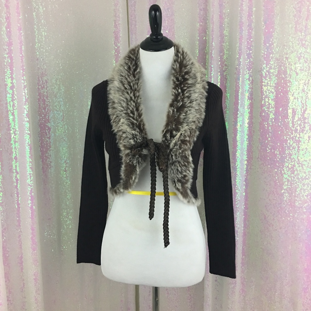 Faux Fur Sweater  w Tie - Size S